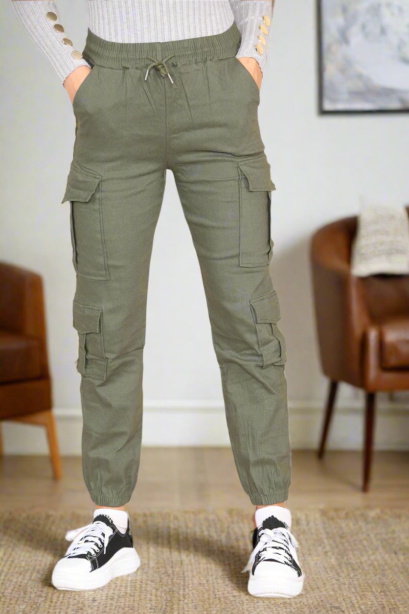 Cargo Pockets Pants Women High Waist Cropped Slim Fit Trouser - AX Labels