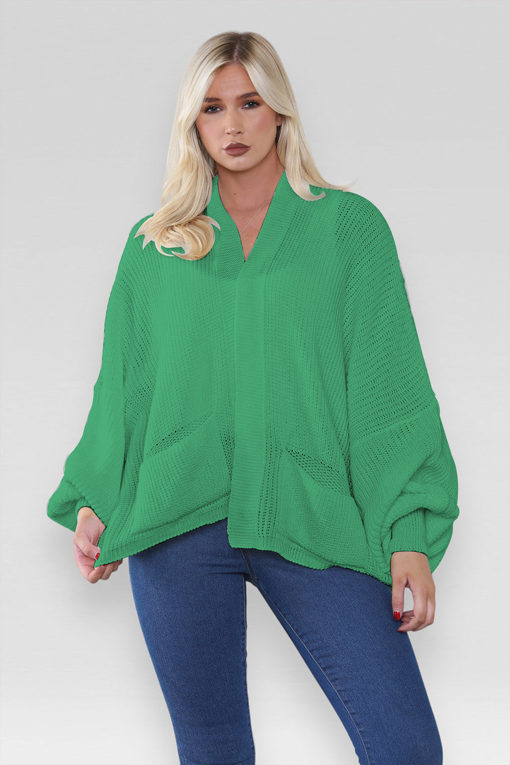 Ladies Oversized Cropped Short Balloon Pocket Chunky Knitted Cardigan