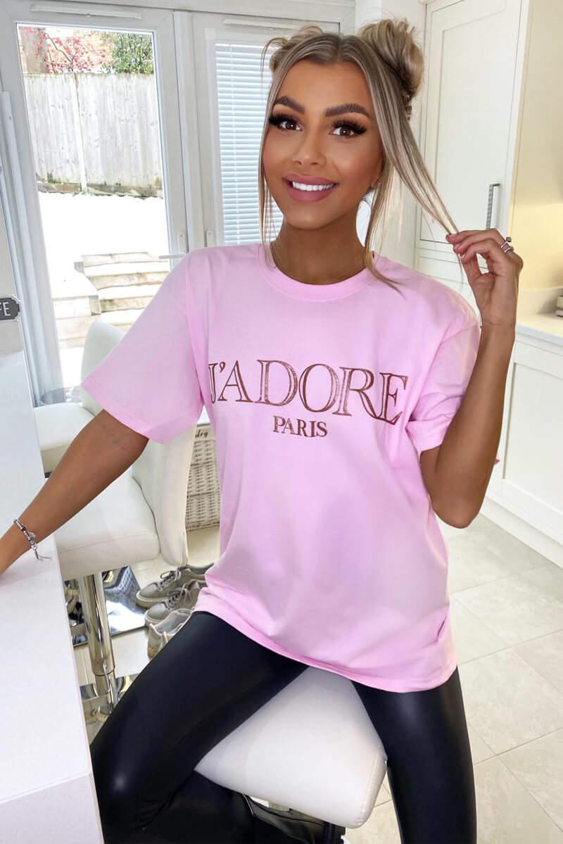 Ladies Oversized J' Adore Paris Short Sleeves T Shirt Top - AX Labels