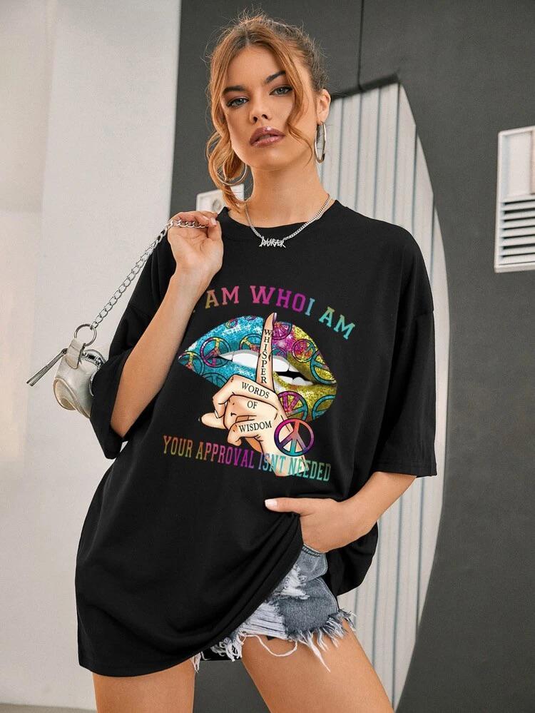 Ladies Oversized Whisper Words of Wisdom Short Sleeves T Shirt Top - AX Labels