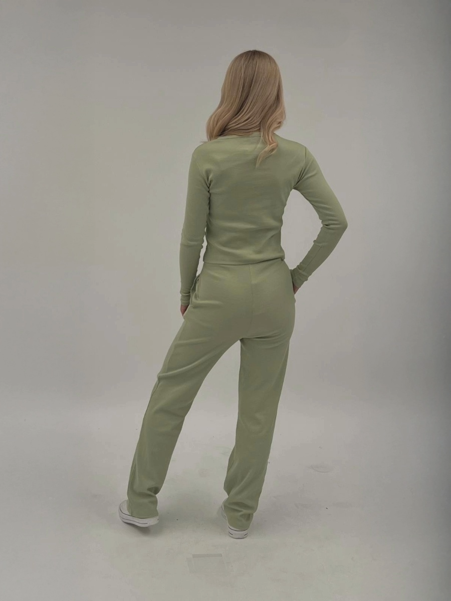 Ribbed Front Button Detail Top & Wide Leg Trouser Co-ord