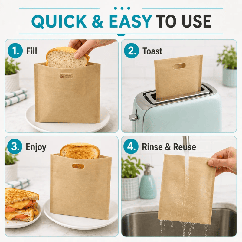 10PCS Reusable Toaster Bag Large Non Stick Toastie Toast Sandwich Pocket Bags