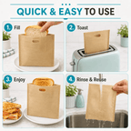 10PCS Reusable Toaster Bag Large Non Stick Toastie Toast Sandwich Pocket Bags