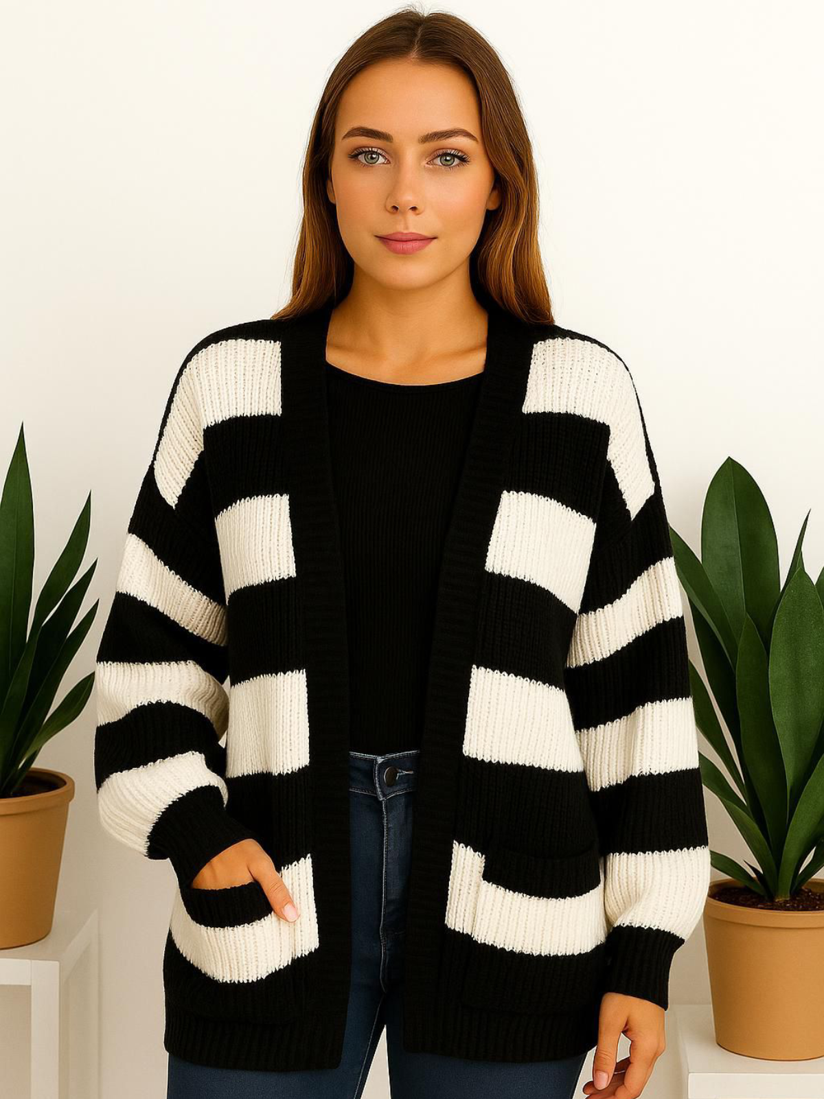 Knitted Balloon Sleeve Cropped Cardigan