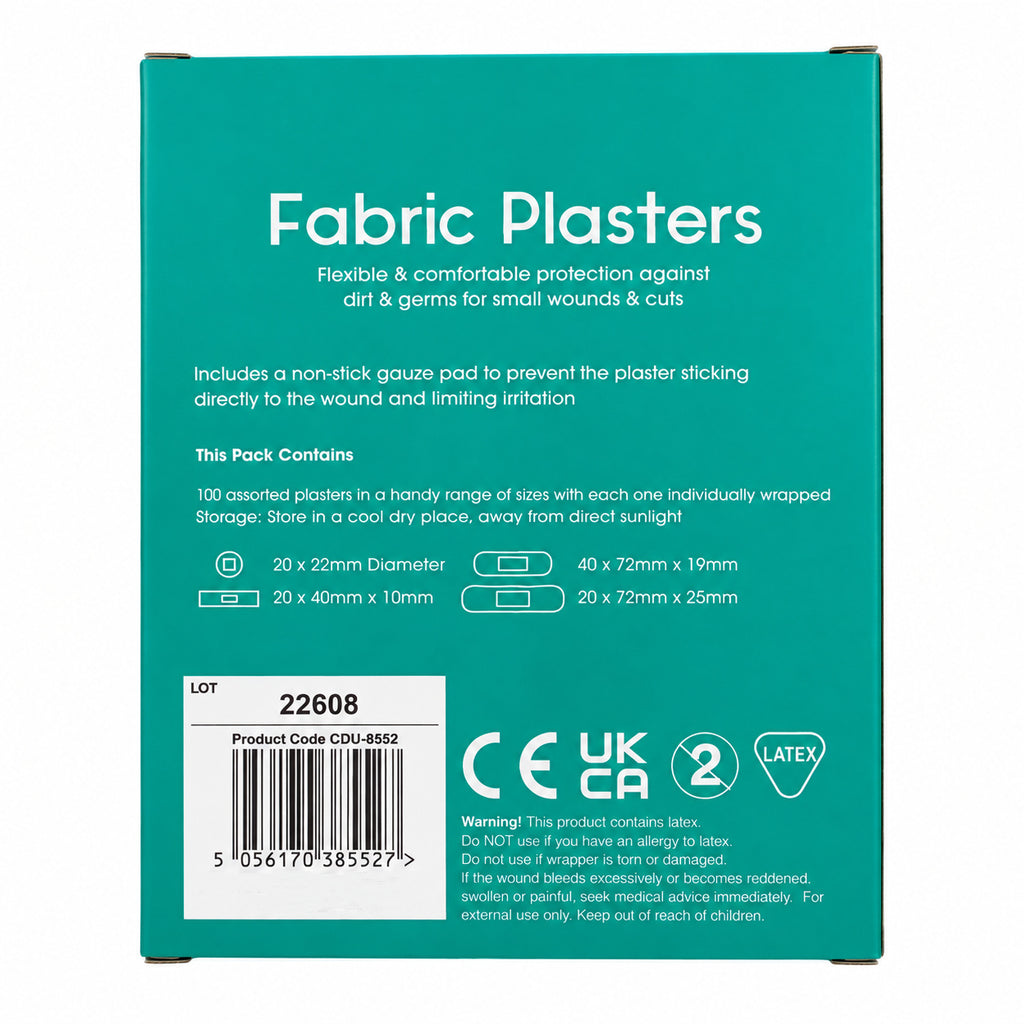200 Fabric Plasters Assorted Sizes Waterproof Breathable First Aid Bandages 100pcs per pack