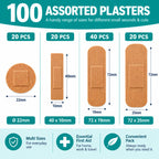 200 Fabric Plasters Assorted Sizes Waterproof Breathable First Aid Bandages 100pcs per pack