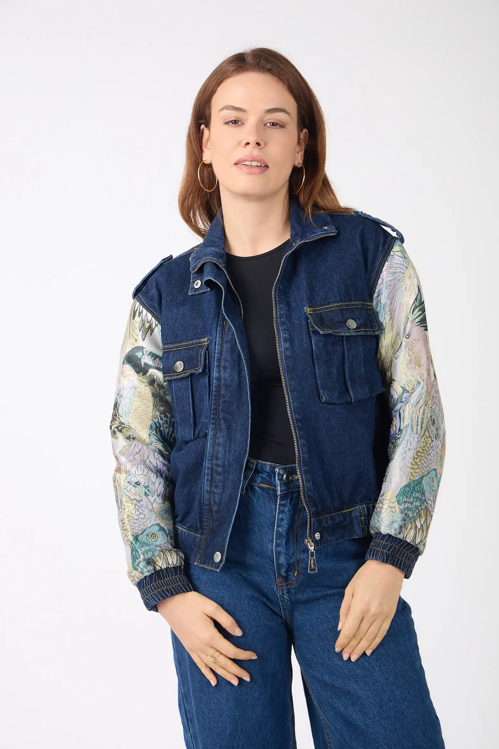 Denver - Two-tone denim jacket with printed sleeves