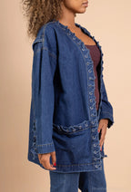 Denim jacket with decorative lacing, trendy relaxed fit