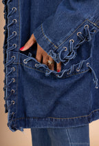 Denim jacket with decorative lacing, trendy relaxed fit