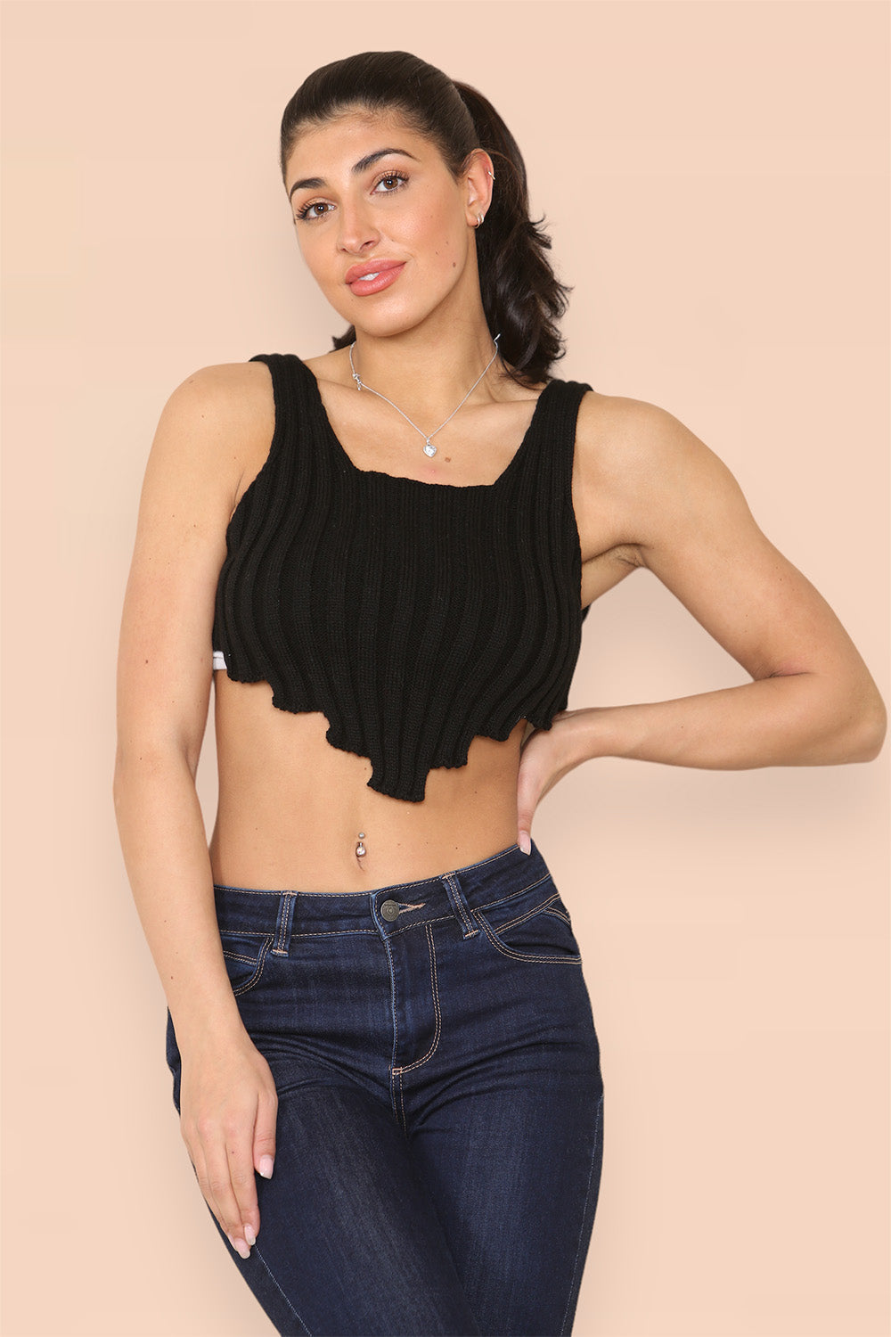 Asymmetric Imogen Hem Knitted Vest Crop Top - AX Labels