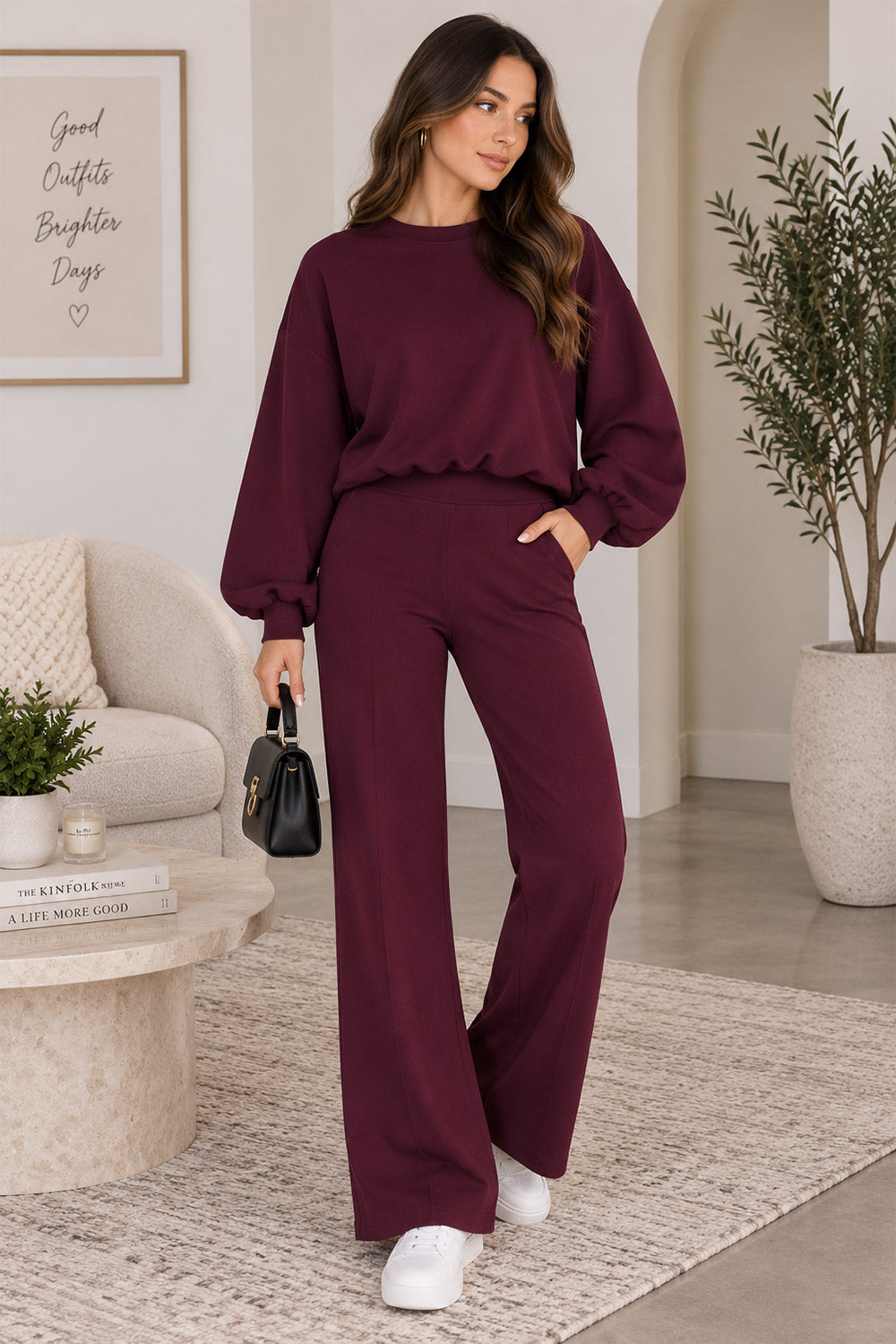 Balloon Sleeve Hooded Jumper & Flared Trouser Co-Ord Set