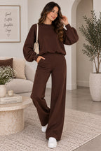 Balloon Sleeve Hooded Jumper & Flared Trouser Co-Ord Set