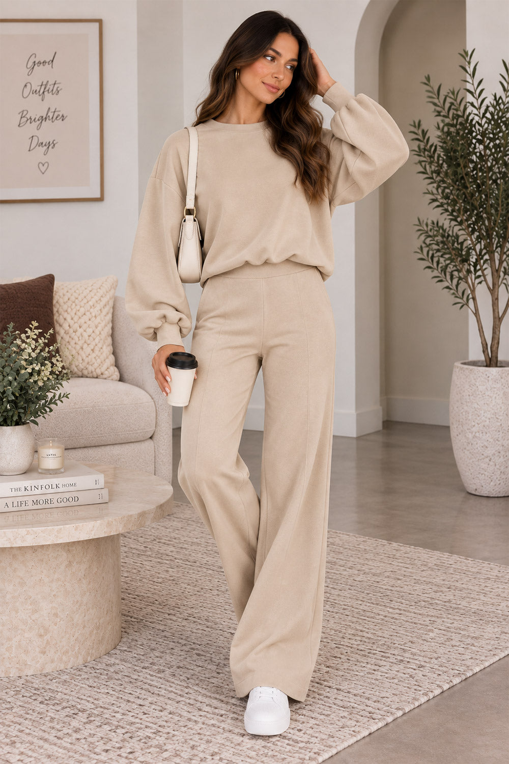 Balloon Sleeve Hooded Jumper & Flared Trouser Co-Ord Set