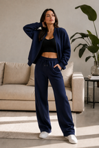 Bomber New Style Oversized Fleece Zipper and Wide Leg Tracksuit
