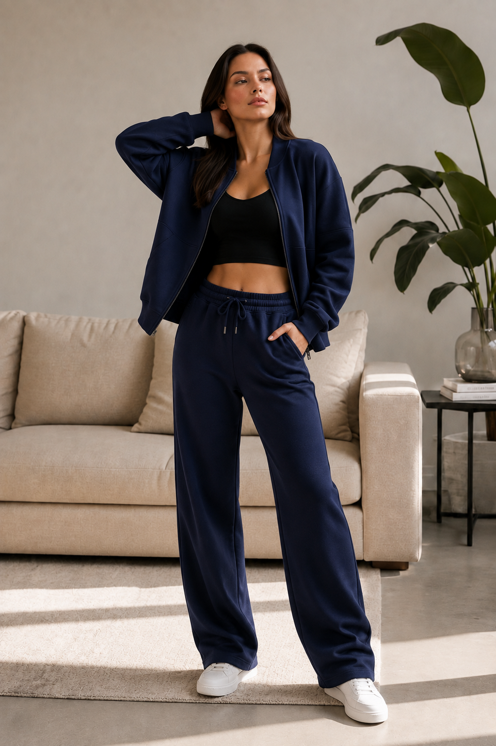 Bomber New Style Oversized Fleece Zipper and Wide Leg Tracksuit