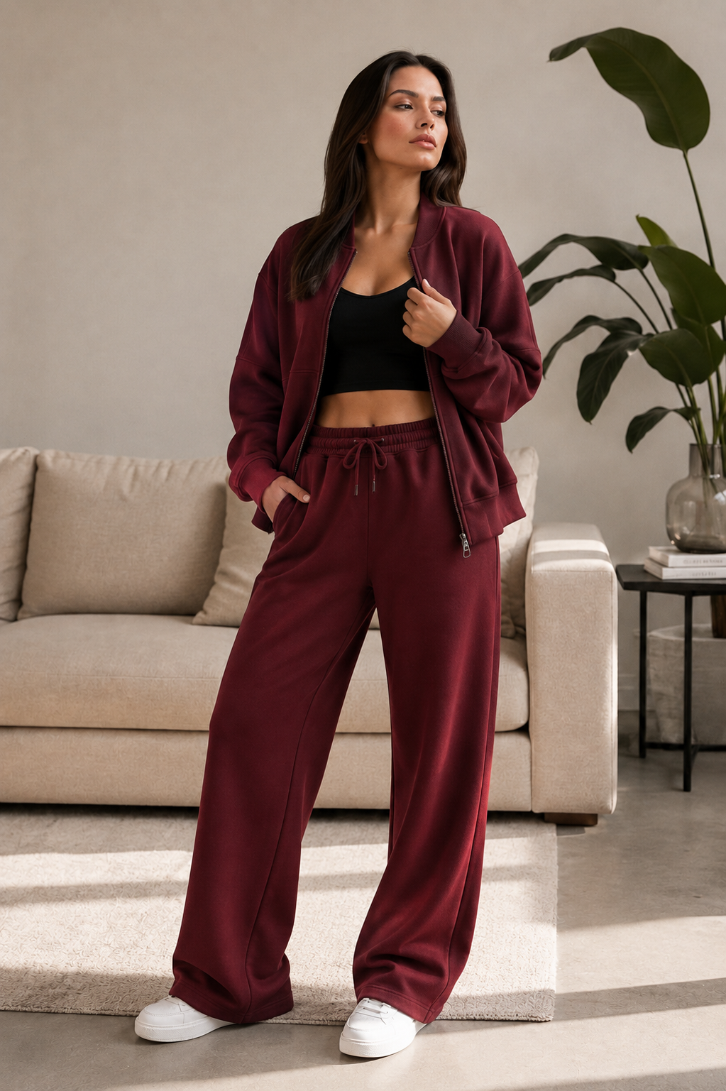 Bomber New Style Oversized Fleece Zipper and Wide Leg Tracksuit