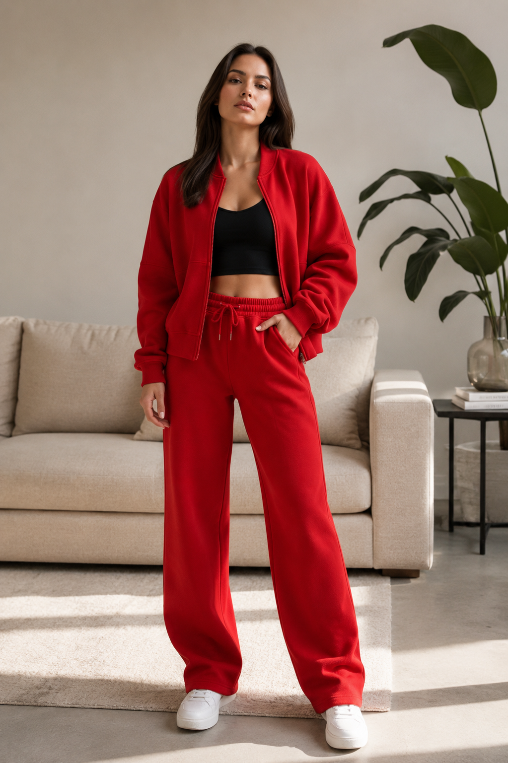 Bomber New Style Oversized Fleece Zipper and Wide Leg Tracksuit