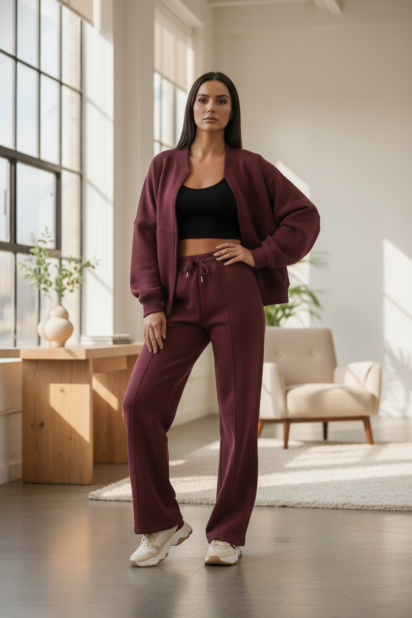 Bomber New Style Oversized Fleece Zipper and Wide Leg Tracksuit