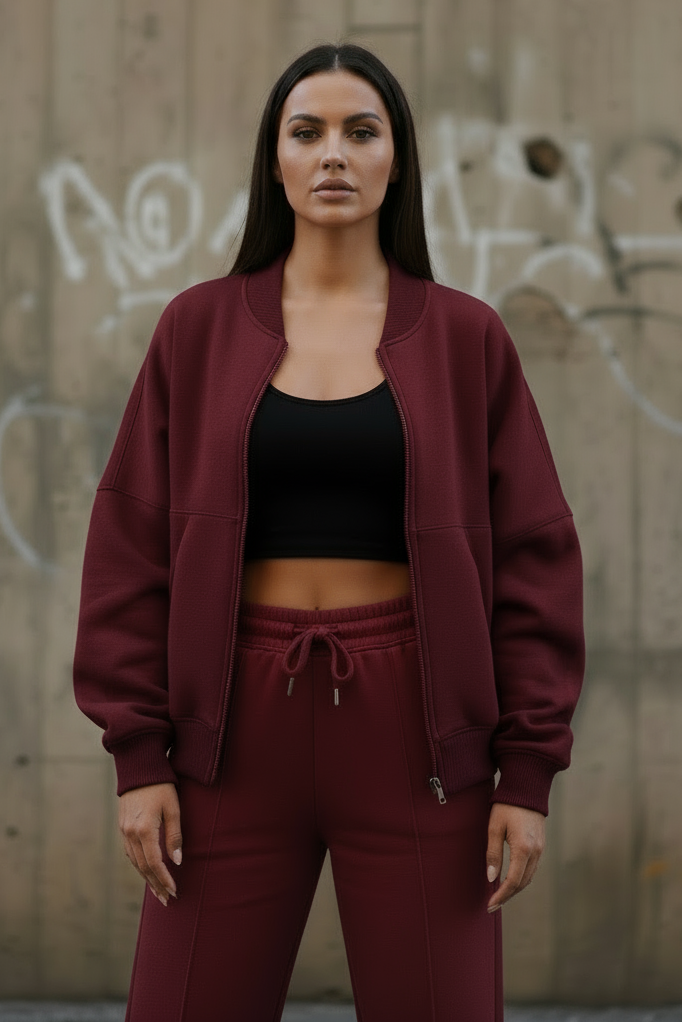 Bomber New Style Oversized Fleece Zipper and Wide Leg Tracksuit | AXLabels | UK Wholesale