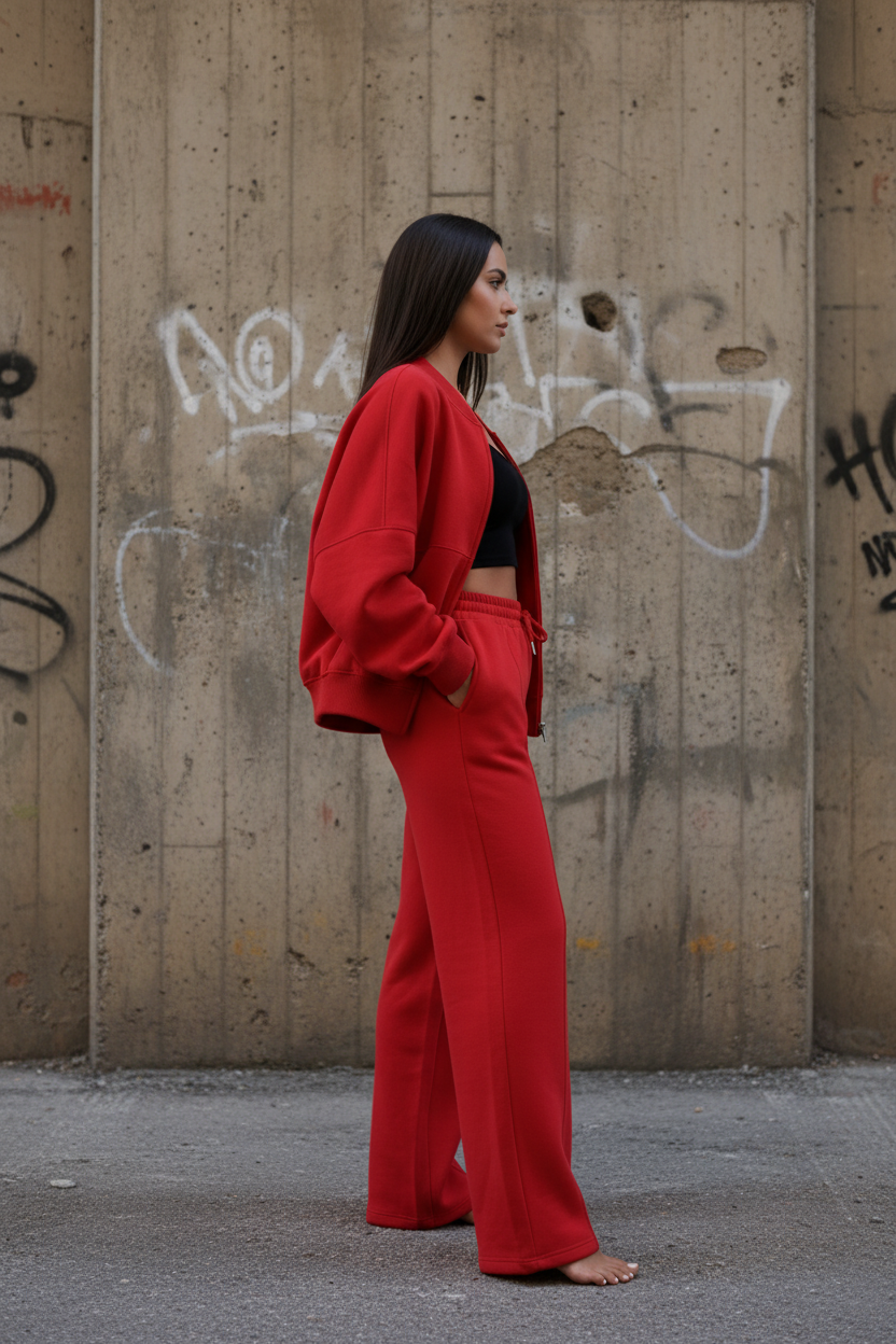 Bomber New Style Oversized Fleece Zipper and Wide Leg Tracksuit