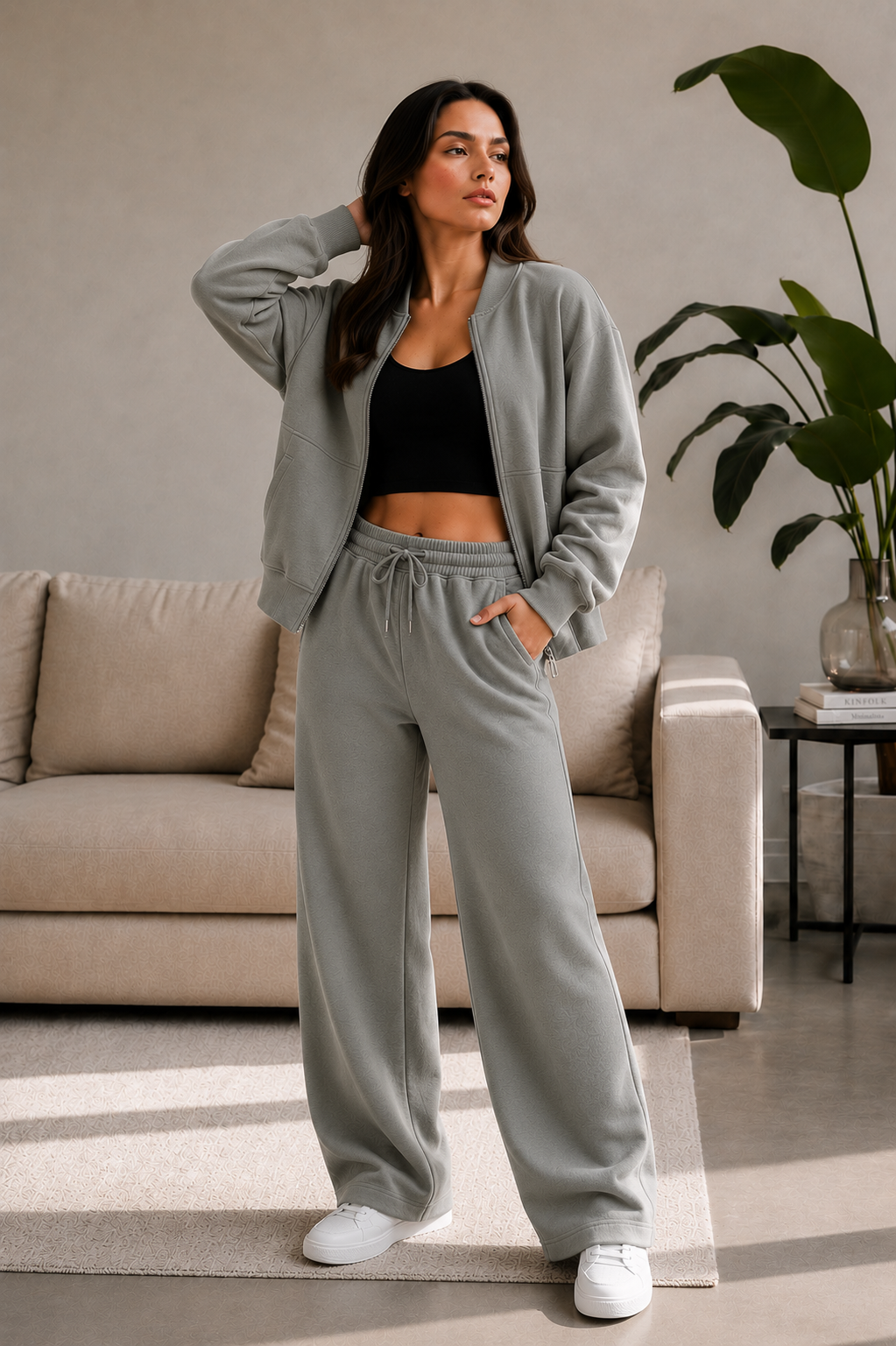 Bomber New Style Oversized Fleece Zipper and Wide Leg Tracksuit