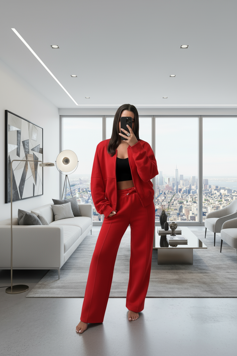 Bomber New Style Oversized Fleece Zipper and Wide Leg Tracksuit