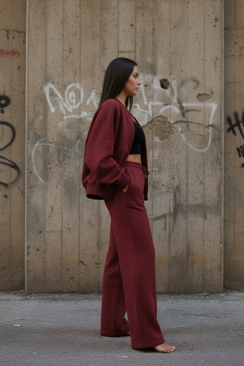 Bomber New Style Oversized Fleece Zipper and Wide Leg Tracksuit