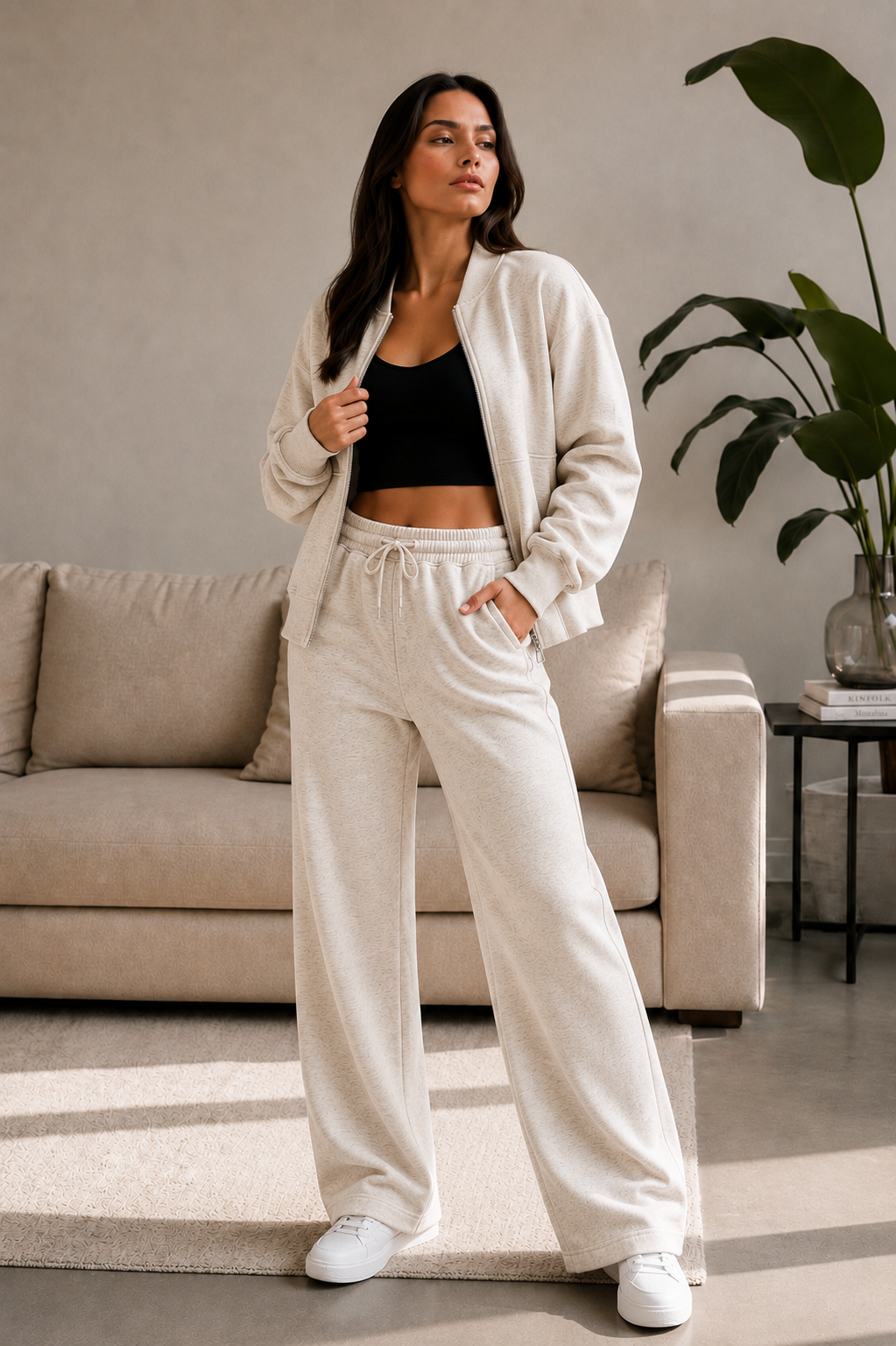 Bomber New Style Oversized Fleece Zipper and Wide Leg Tracksuit
