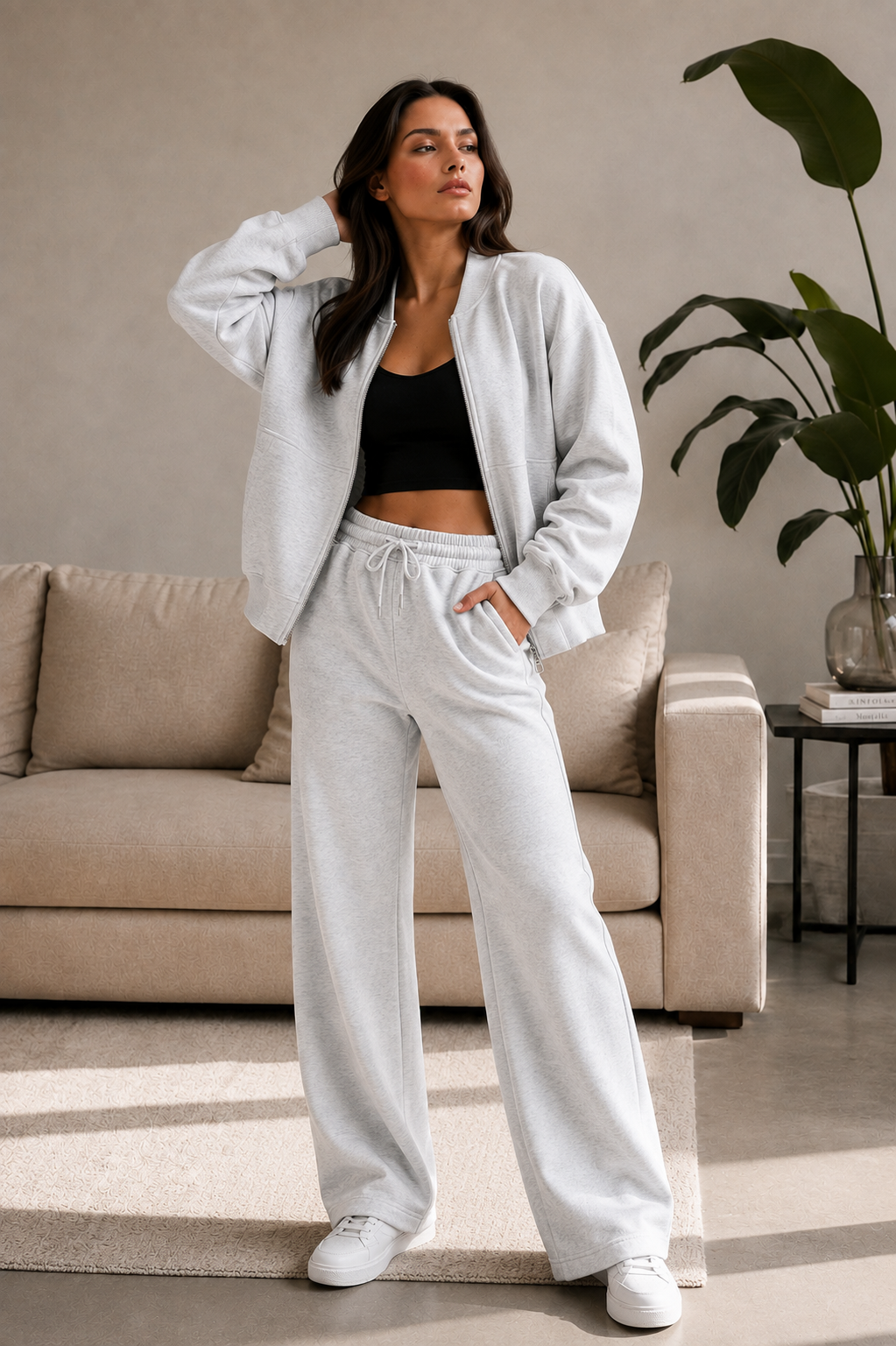 Bomber New Style Oversized Fleece Zipper and Wide Leg Tracksuit