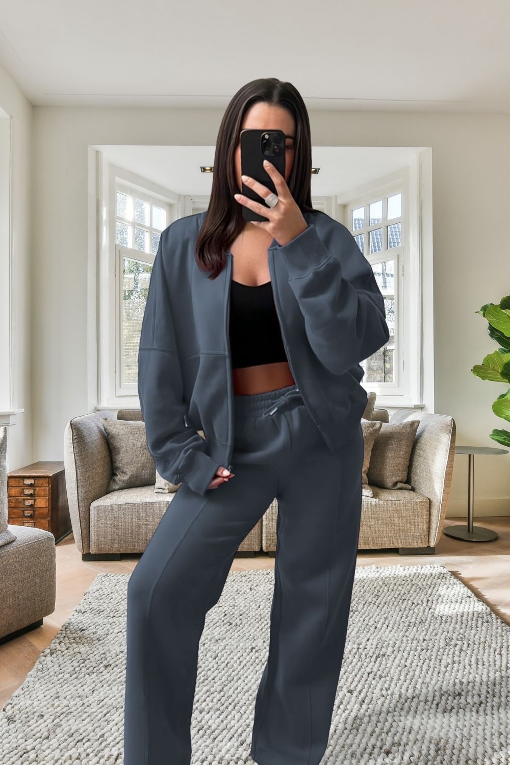Bomber New Style Oversized Fleece Zipper and Wide Leg Tracksuit