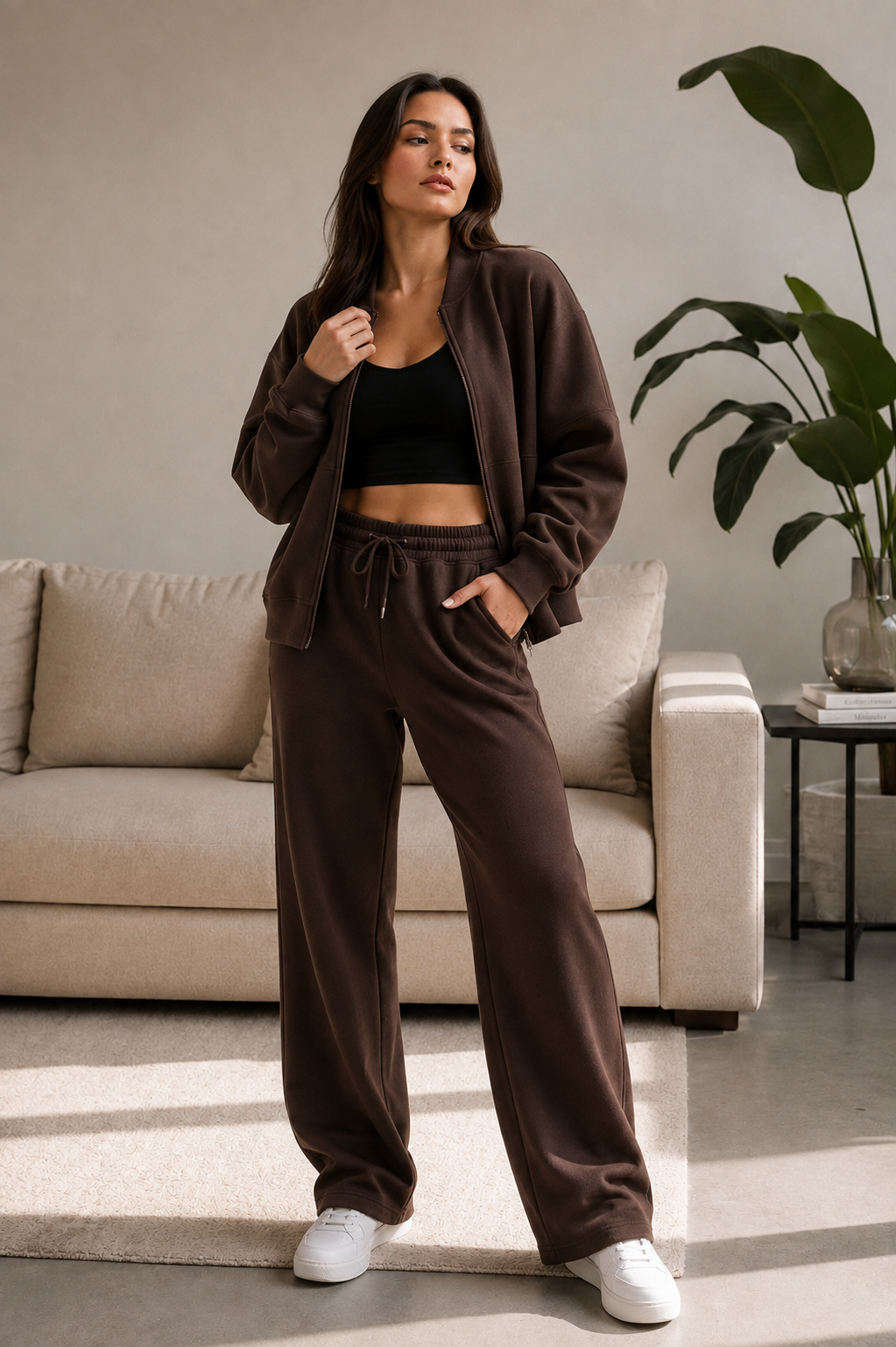 Bomber New Style Oversized Fleece Zipper and Wide Leg Tracksuit