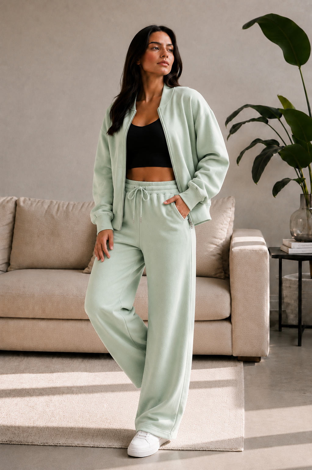 Bomber New Style Oversized Fleece Zipper and Wide Leg Tracksuit