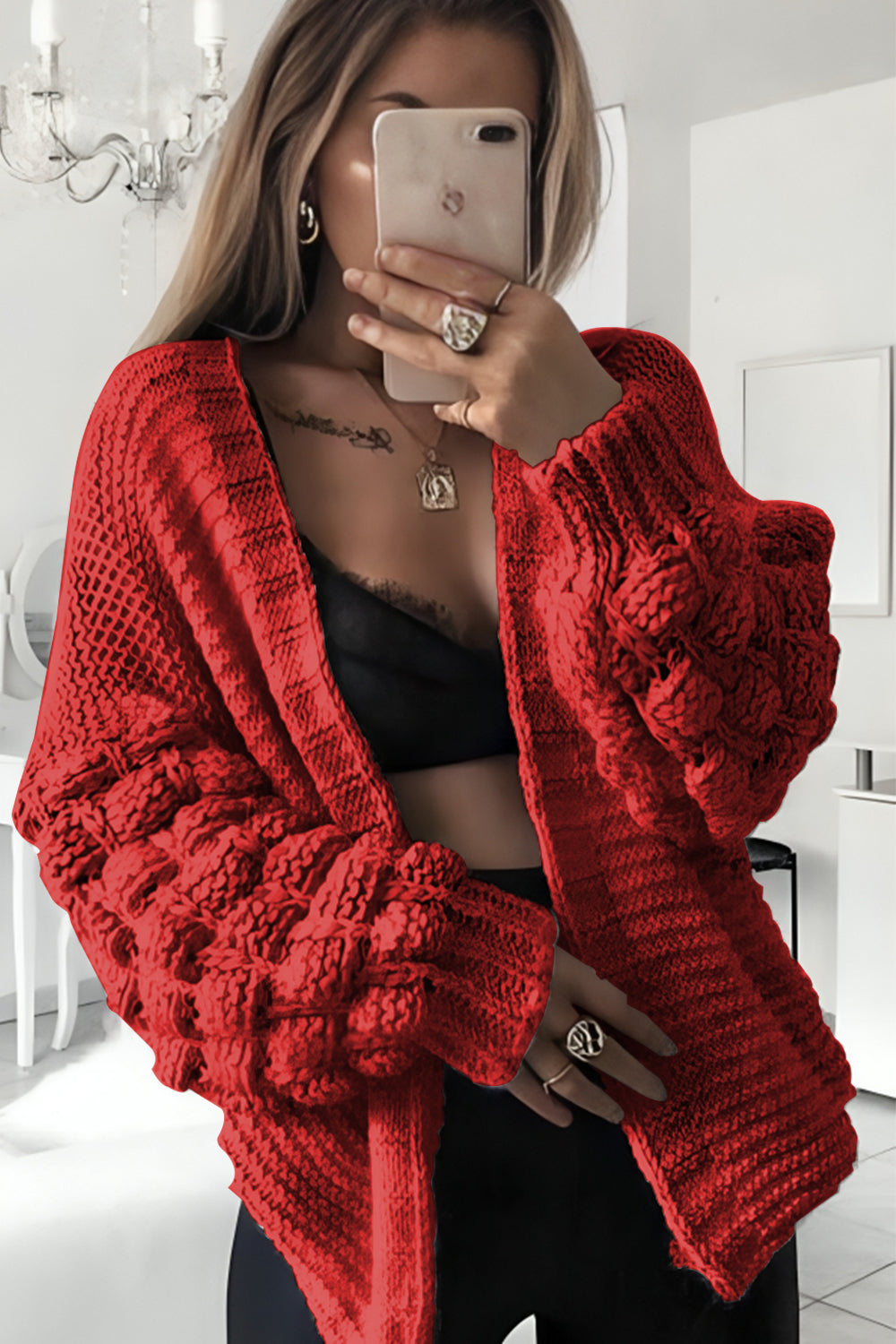 Bubble Sleeves Stylish Knitted Cardigan
