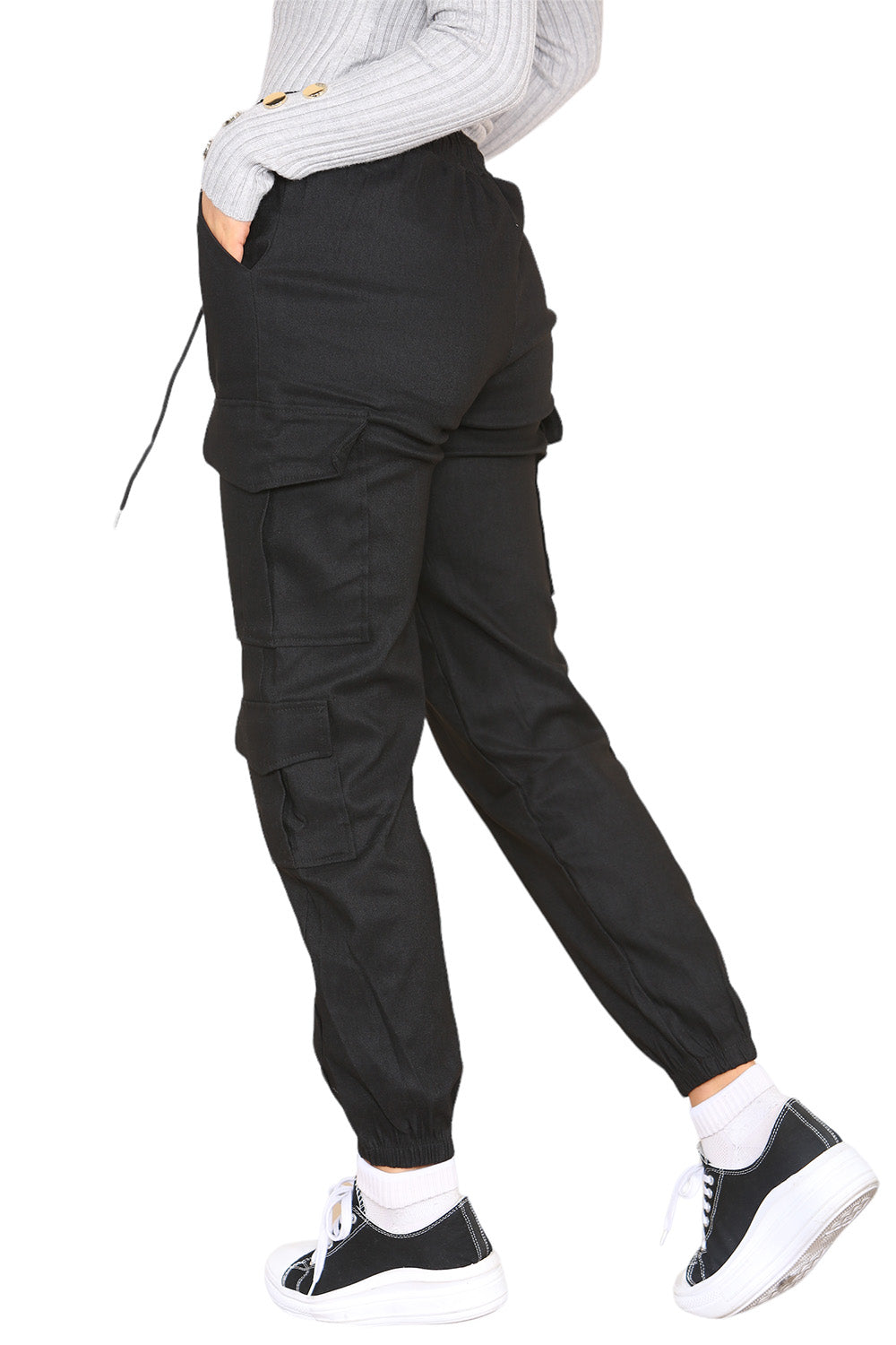 Cargo Pockets Pants Women High Waist Cropped Slim Fit Trouser - AX Labels