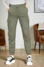 Cargo Pockets Pants Women High Waist Cropped Slim Fit Trouser - AX Labels