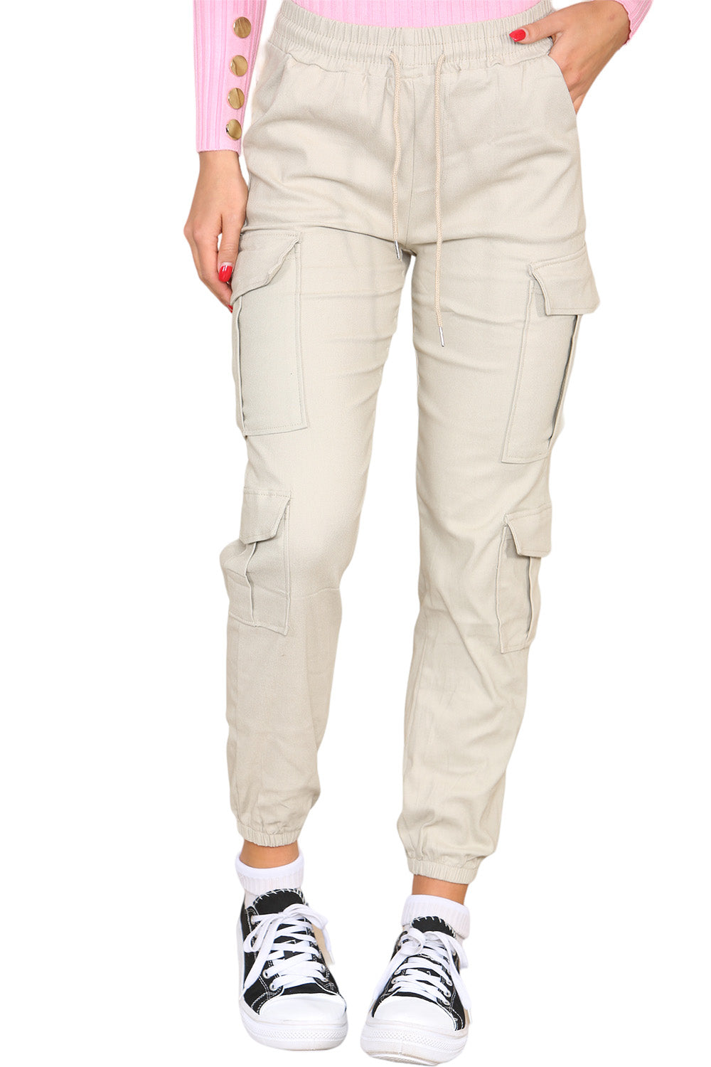 Cargo Pockets Pants Women High Waist Cropped Slim Fit Trouser - AX Labels