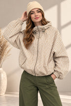 Checkered Cinched Balloon Sleeves Jacket