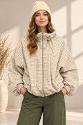 Checkered Cinched Balloon Sleeves Jacket