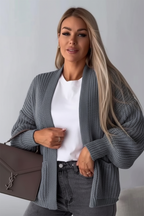 Ladies Over-sized Cropped Short Balloon Pocket Knitted Cardigan