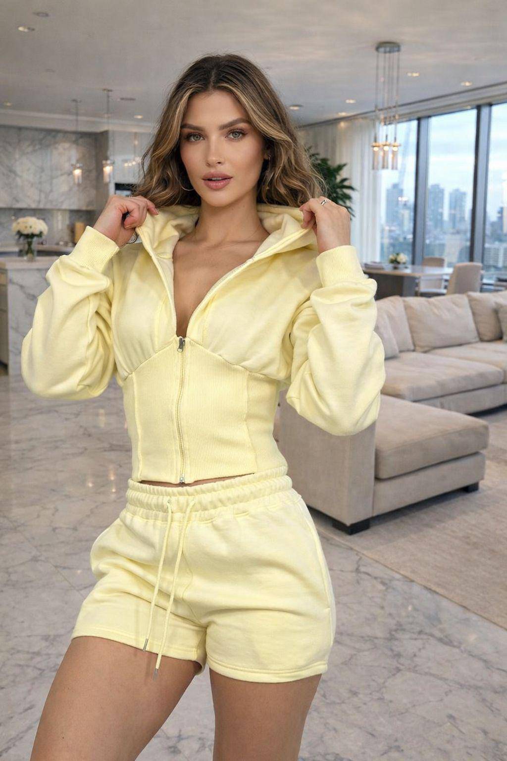 Cropped Zipped Co-Ord Hooded Short Set