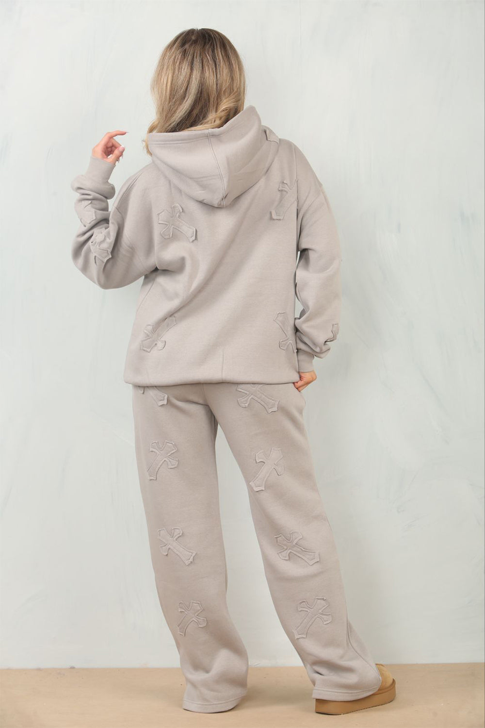 Cross Patched Oversized Hoodie and Joggers Tracksuit