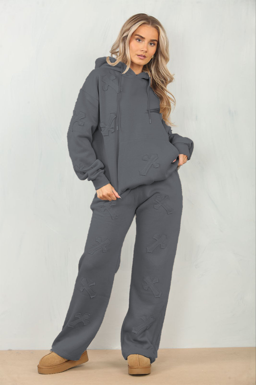 Cross Patched Oversized Hoodie and Joggers Tracksuit