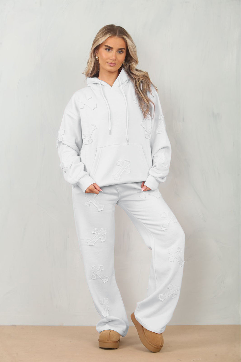 Cross Patched Oversized Hoodie and Joggers Tracksuit