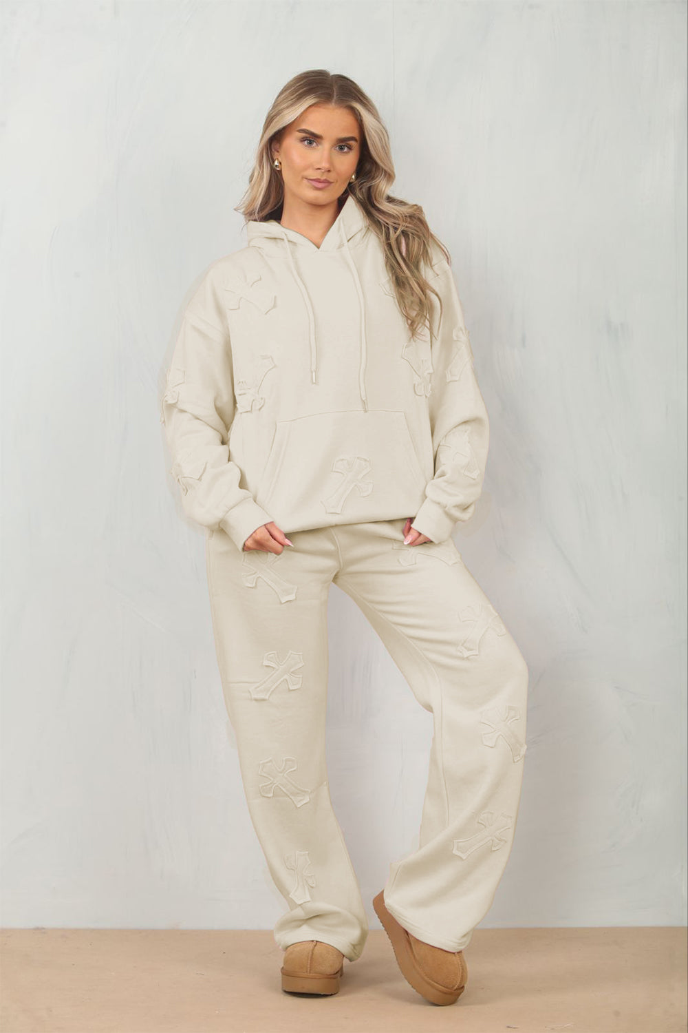 Cross Patched Oversized Hoodie and Joggers Tracksuit
