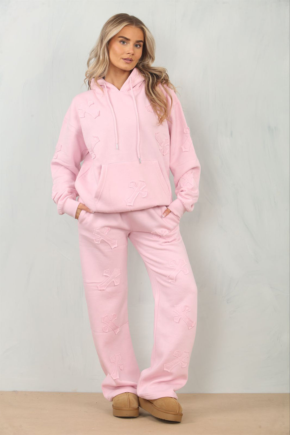 Cross Patched Oversized Hoodie and Joggers Tracksuit