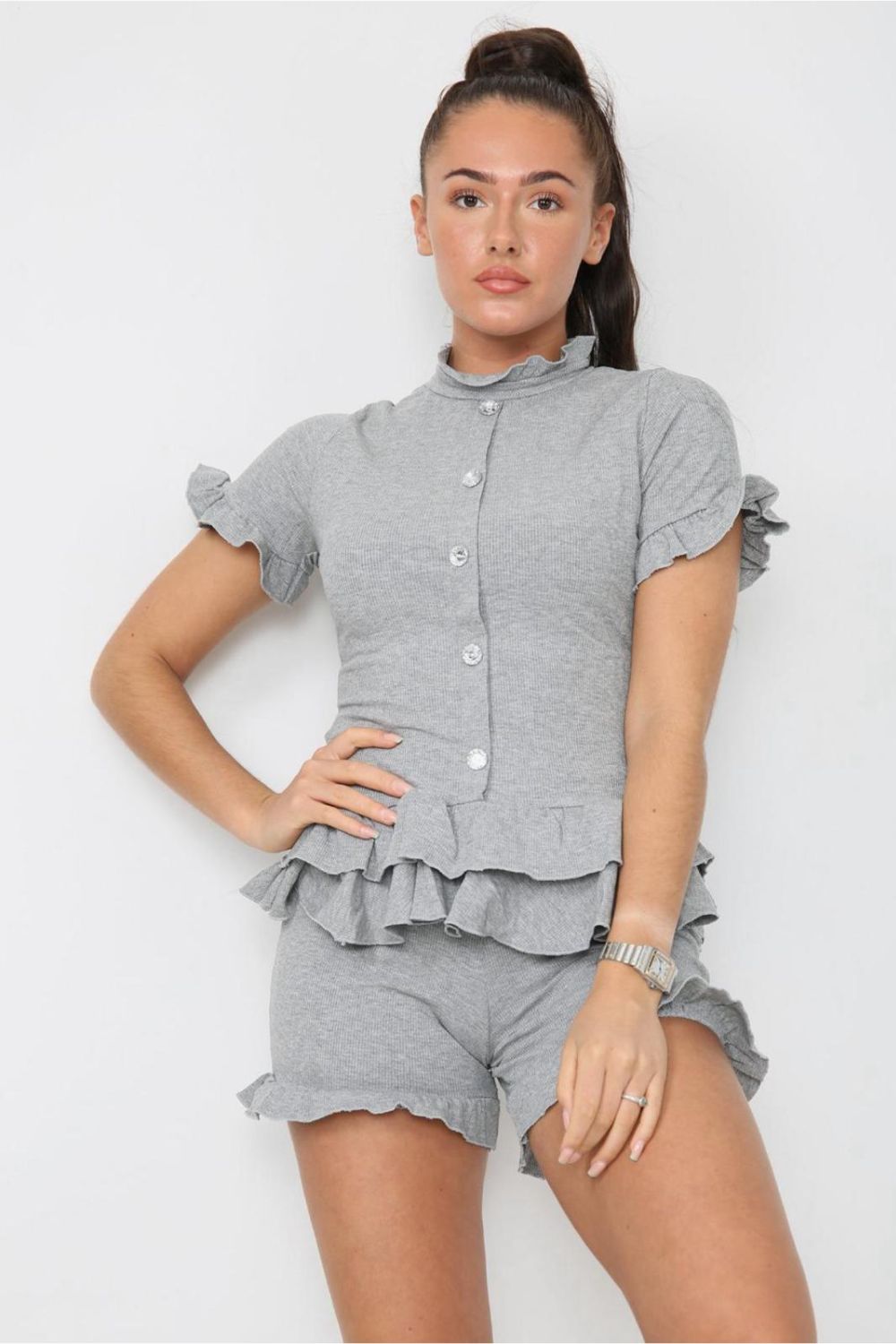 Diamond Frilled Edge Short Co-Ord Set - AX Labels