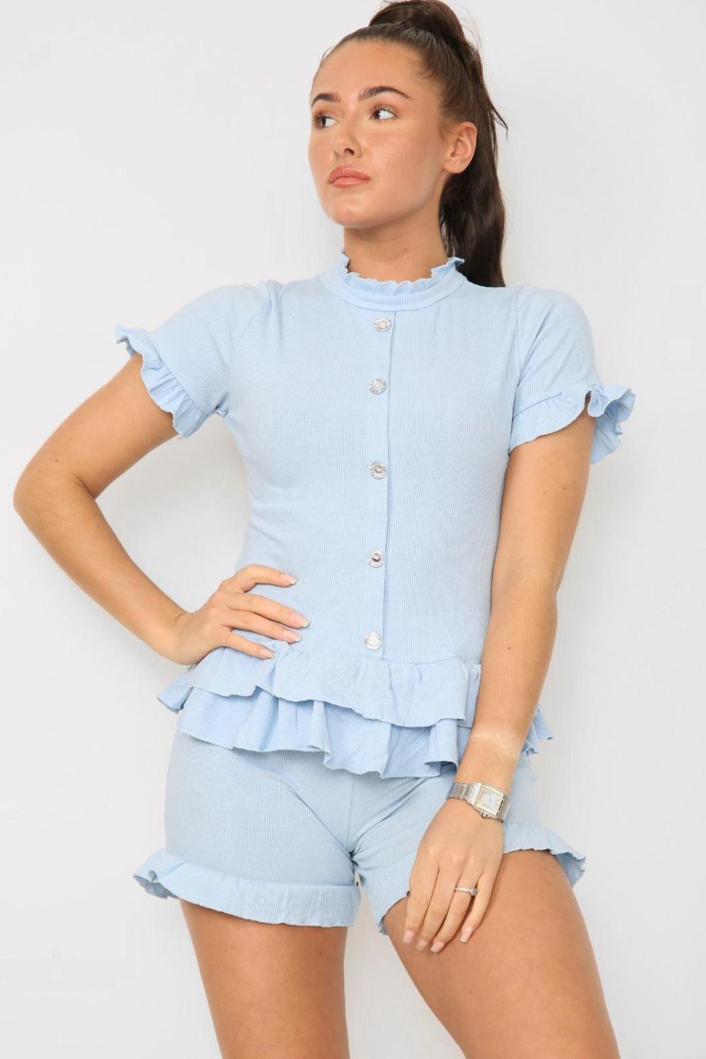 Diamond Frilled Edge Short Co-Ord Set - AX Labels