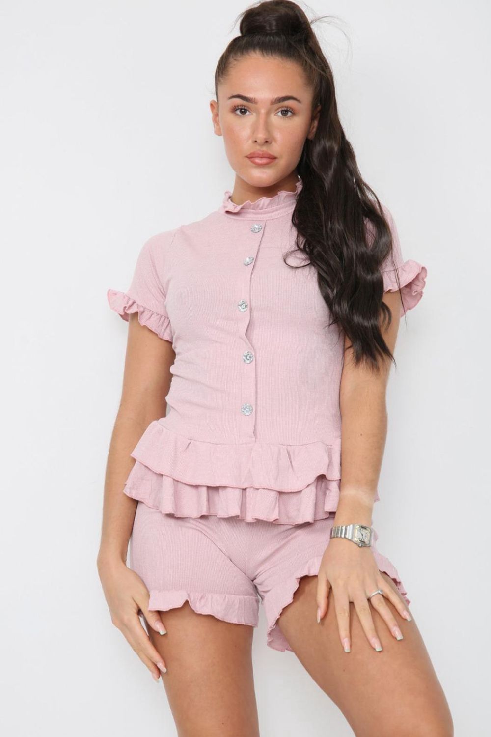 Diamond Frilled Edge Short Co-Ord Set - AX Labels