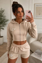 Embroidered Crop Zip Short Set