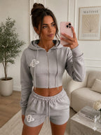 Embroidery Crop Zip Short Set